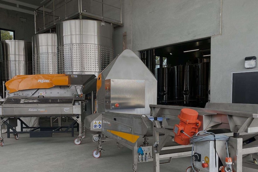 Wine vats in factory.