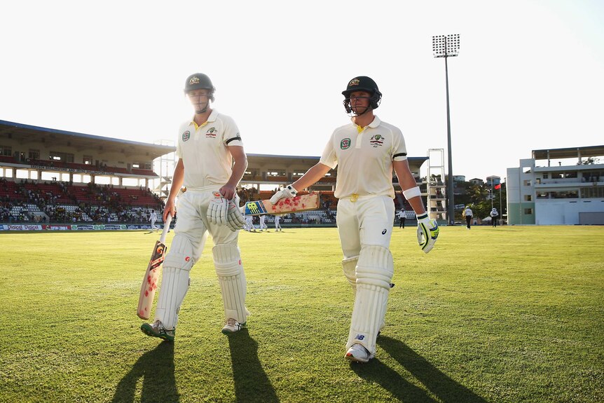 Adam Voges, Steve Smith walk off after day one in Dominica
