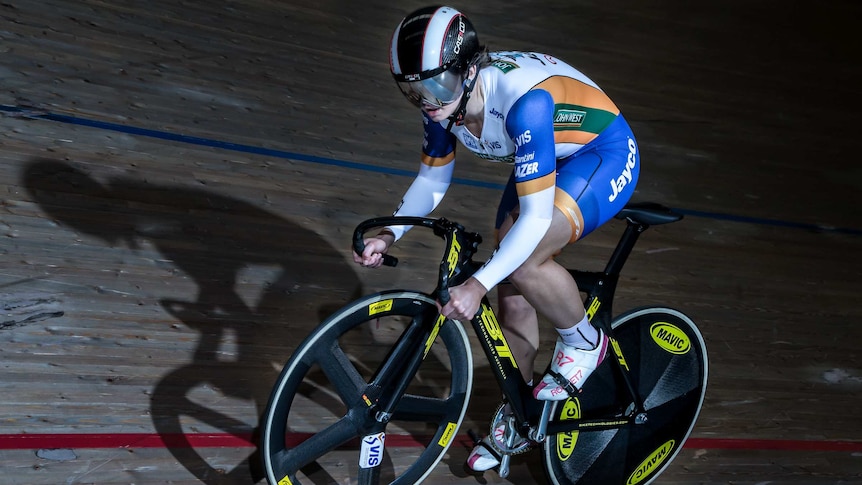 Australian cyclist Caitlin Ward in action on the velodrome.