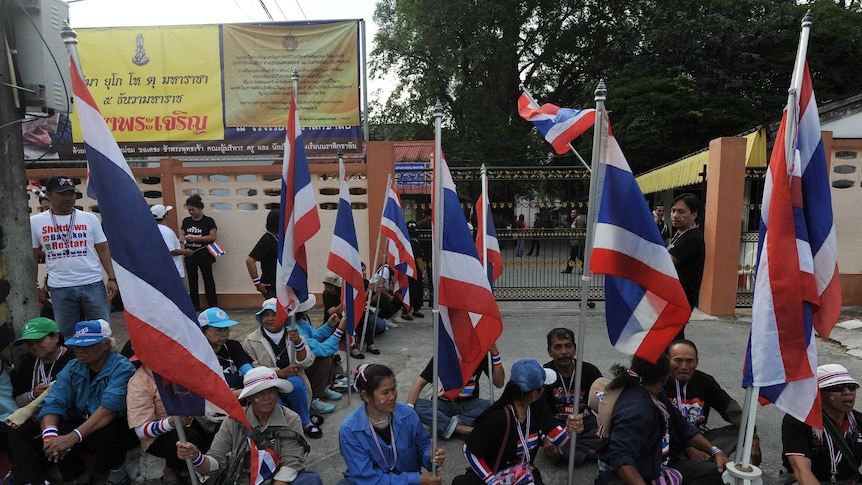 Anti-government protesters gather outside polling station to disrupt voting in southern Thailand