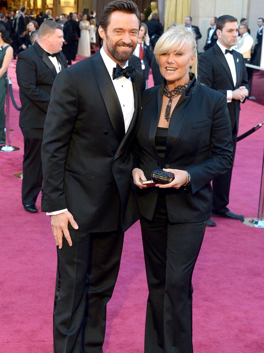 Hugh Jackman arrives for the 2013 Oscars with wife, Deborra-Lee Furness.