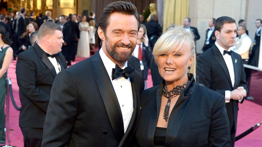 Hugh Jackman arrives for the 2013 Oscars with wife, Deborra-Lee Furness.