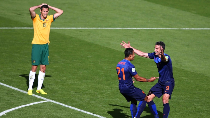 Van Persie celebrates with Depay