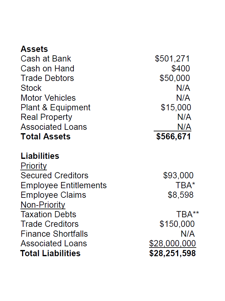 A table setting out Foodora's total assets of $567,671, compared to its total liabilities of $28.3 million.