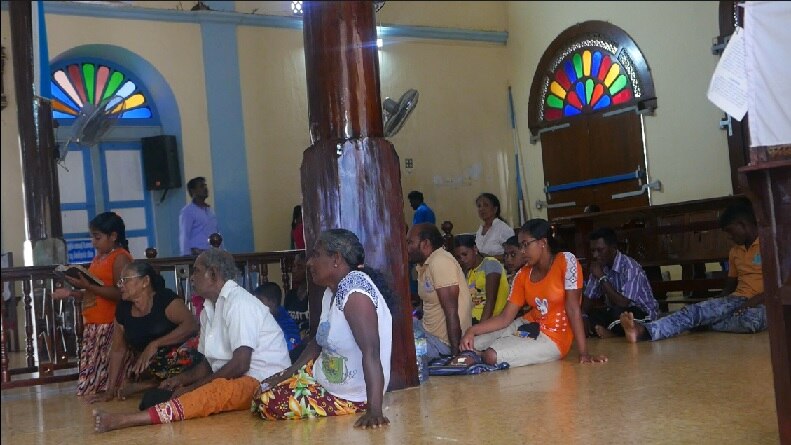 Worshippers at Lady of Madhu church in Mannar district, northern Sri Lanka