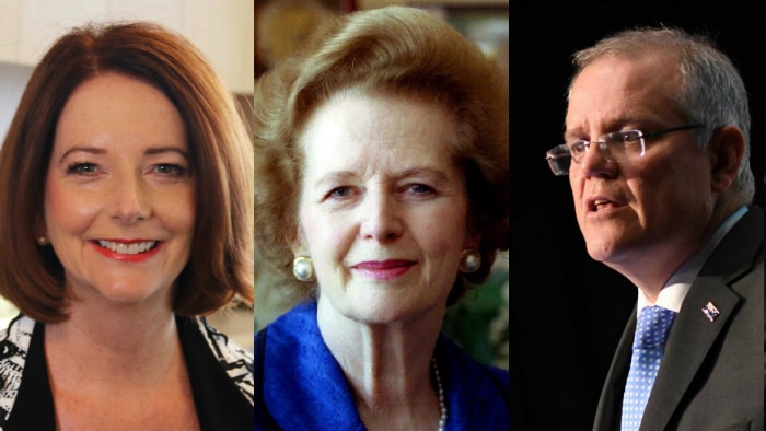 Composite image of Julia Gillard, Margaret Thatcher and Scott Morrison
