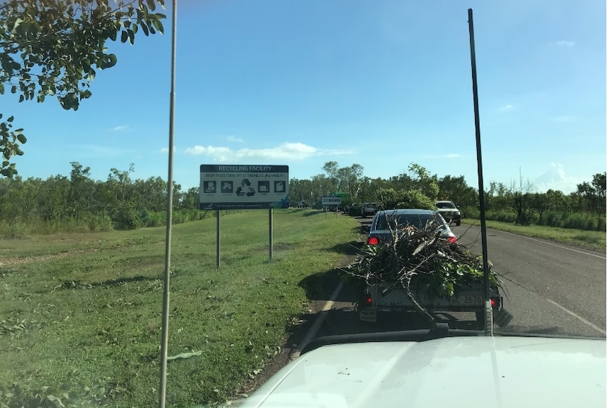 A traffic jam going to the Shoal Bay dump.