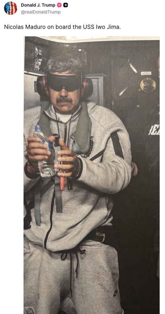 Donald Trump sobre a verdade social: "Nicolás Maduro a bordo do USS Iwo Jima.""