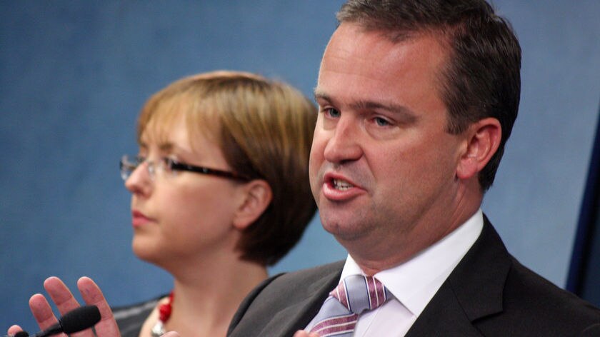 Tasmanian caretaker Premier David Bartlett with Lara Giddings.