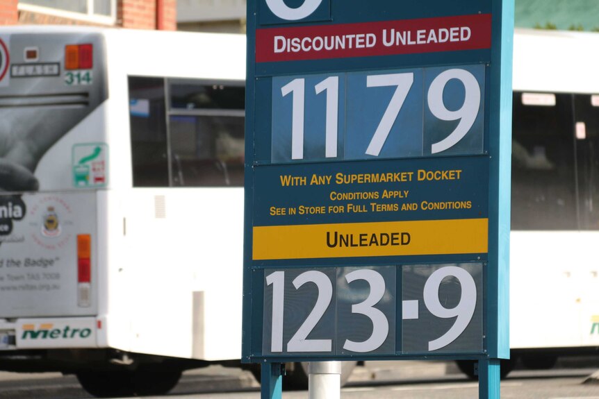 Petrol price sign in Hobart