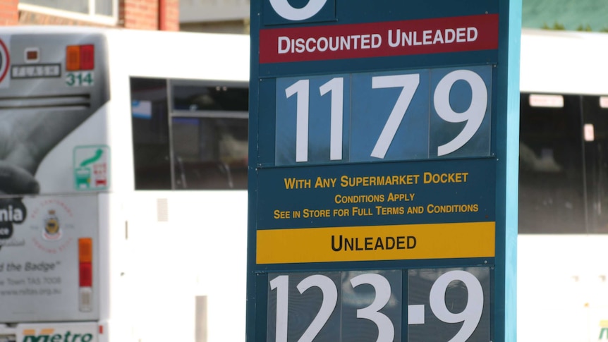 Petrol price sign in Hobart