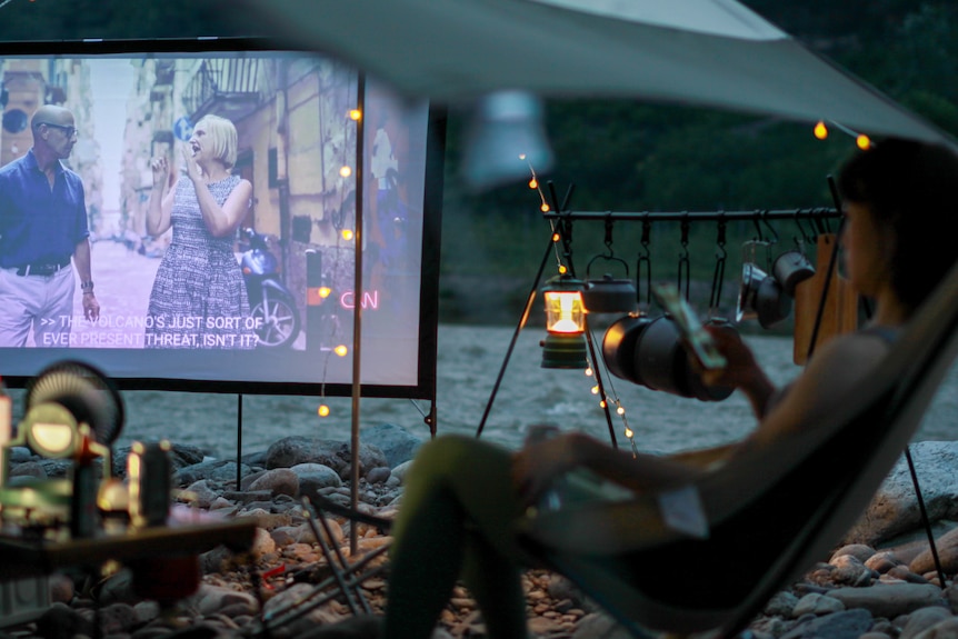 Outdoor cinema while camping