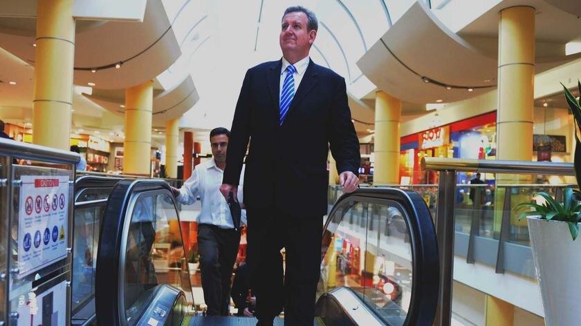 NSW Liberal leader Barry O'Farrell walks around a shopping centre at Eastgardens, Sydney.