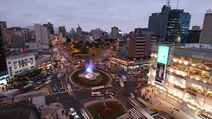 The skyline of the the district of Miraflores, a popular tourist destination in Lima, Peru.