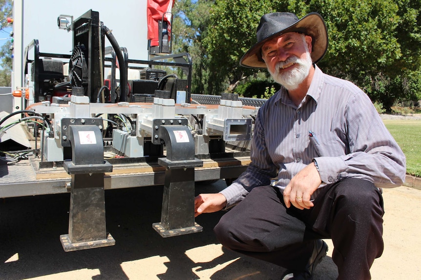 University of Melbourne senior lecturer in agriculture Graham Brodie with the microwave weeder.