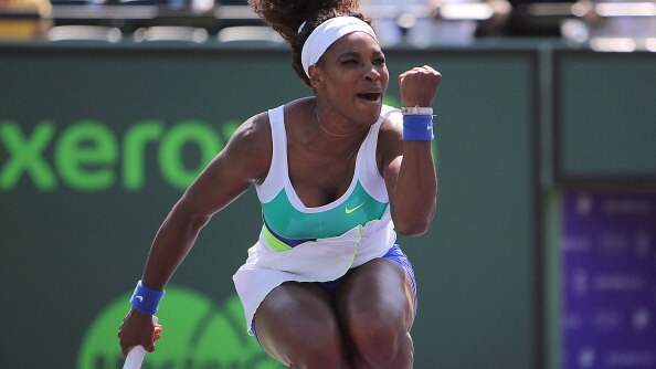Serena Williams celebrates after defeating Li Na of China in the Miami Masters