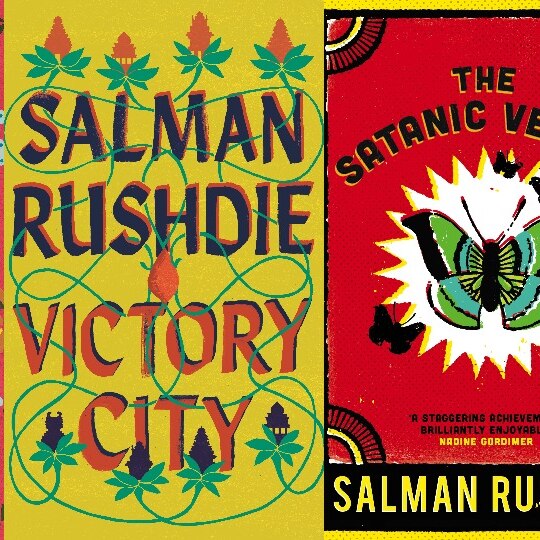 three of Salman Rushdie's novels in a row: Midnight's Children, Victory City, The Satanic Verses