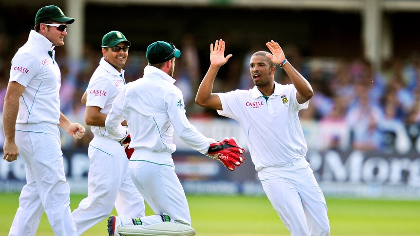 South Africa's Vernon Philander celebrates taking a wicket against England in the Lord's Test.
