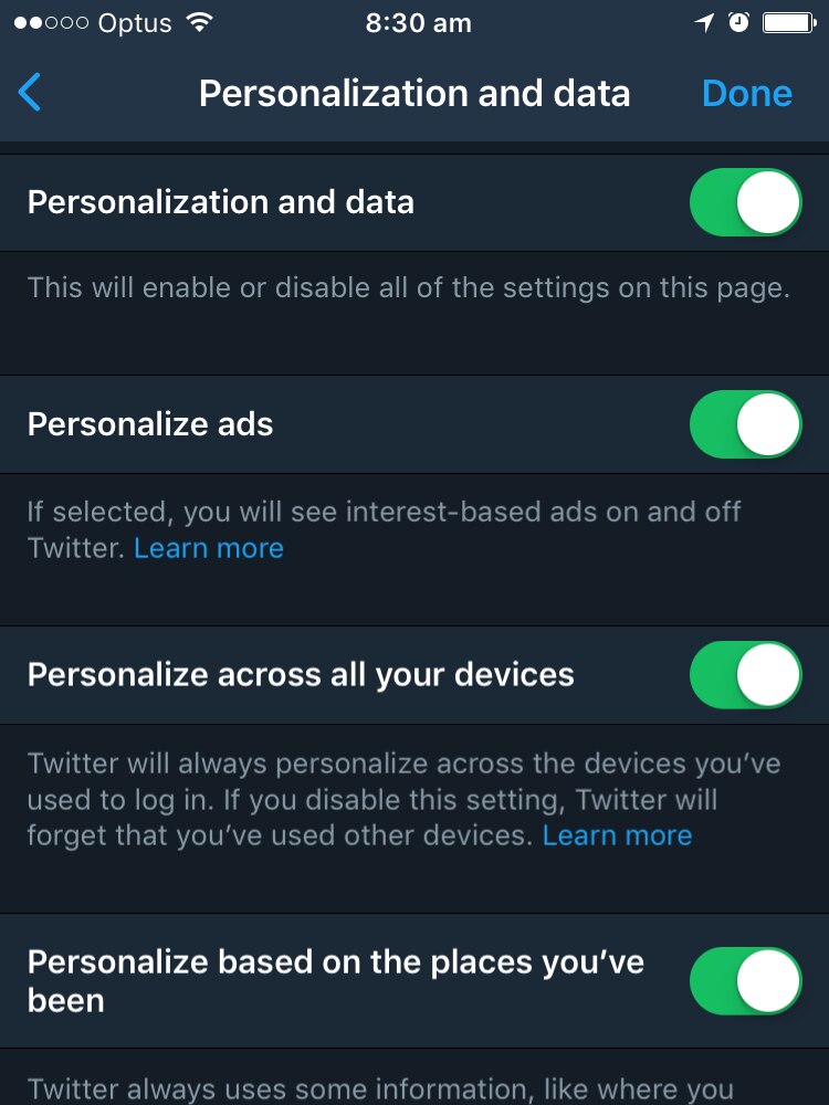 Twitter privacy policy page on a phone