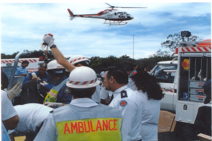 Boondall bus crash October 24 1994 a patient is taken away from the scene