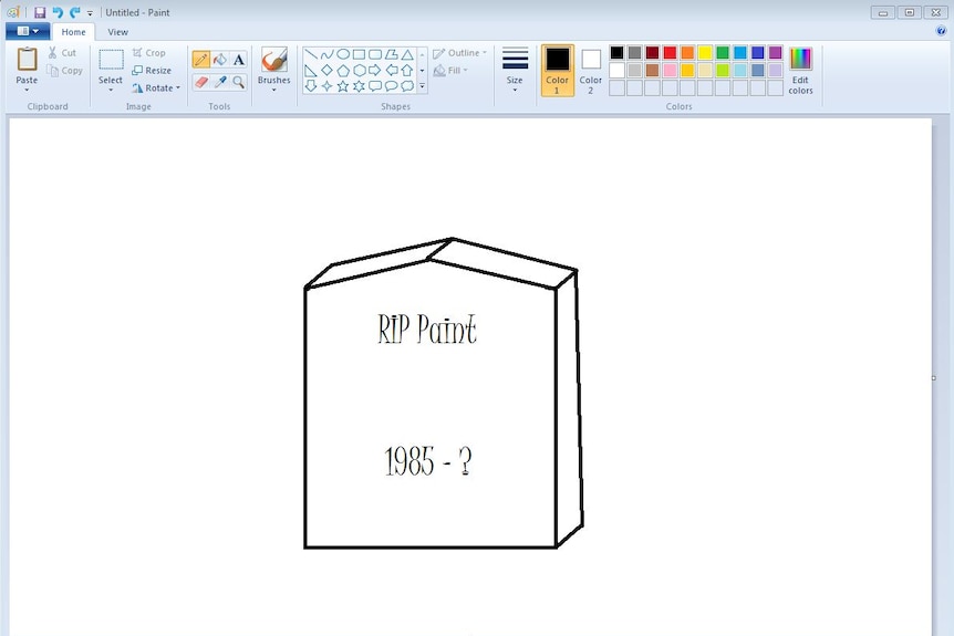 A screenshot of a simply drawn gravestone in Microsoft Paint.