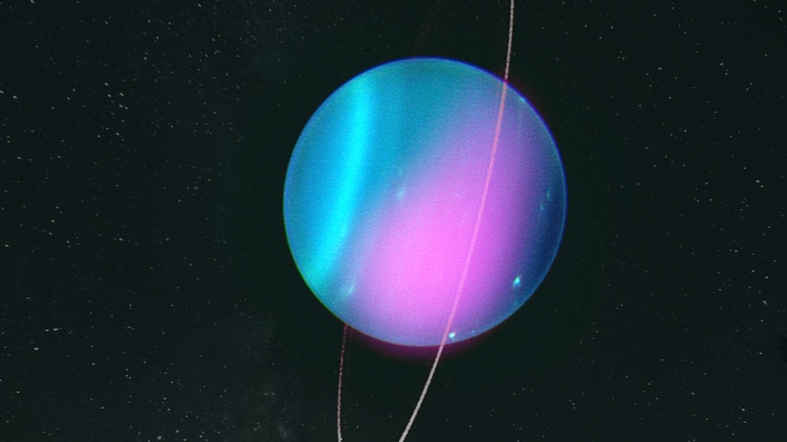 the planet Uranus against a backdrop of stars.