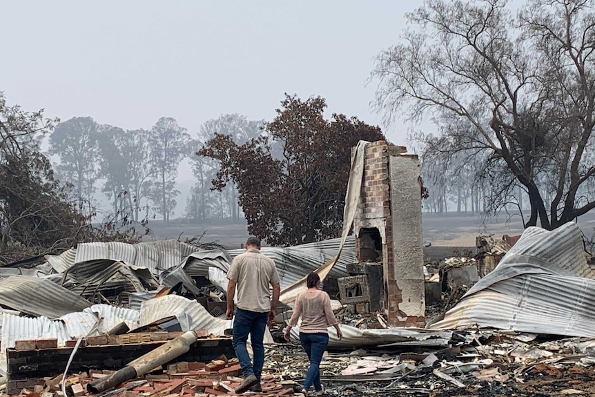 Rubble from house destroyed by fire