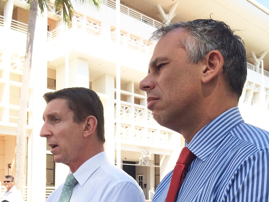 Former chief minister Adam Giles (right) and the man who has toppled him as leader, Willem Westra van Holthe, in 2014.