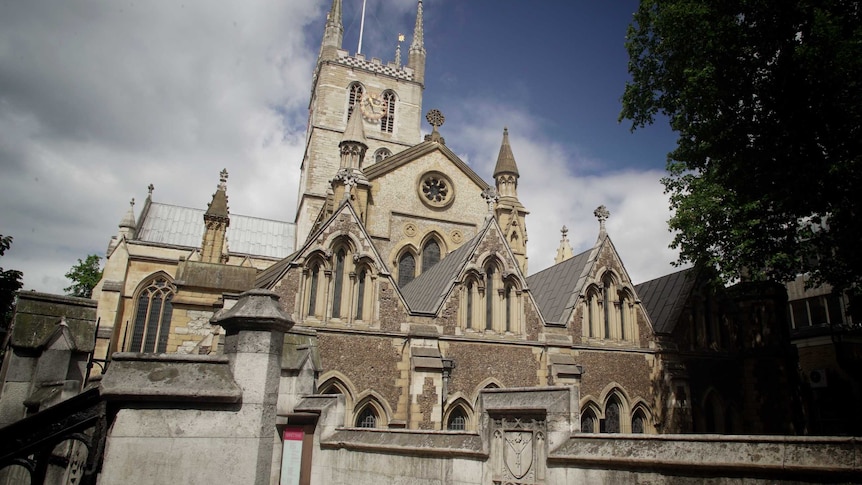 Outside of London's Southwark Cathedral.