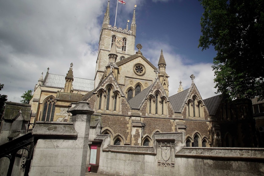 Outside of London's Southwark Cathedral.