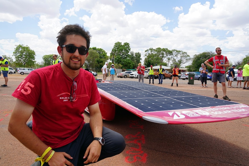 Western Sydney University solar team leader Saamiul Bashar with his team's vehicle.