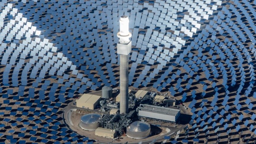 Solar panels of a solar thermal power plant.