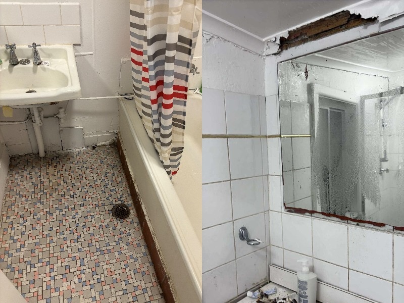 Baños deteriorados y deteriorados.