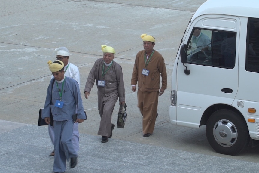 MPs arrive for the swearing in of Myanmar's lower house