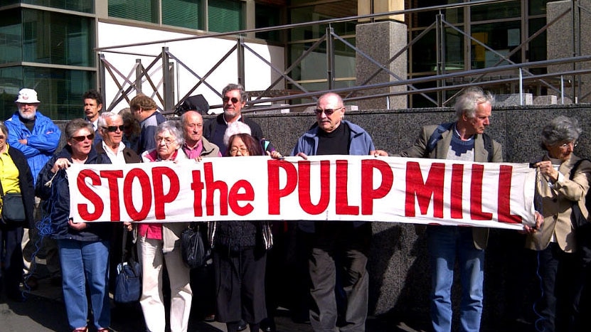 Anti-pulp mill protesters outside a Hobart court