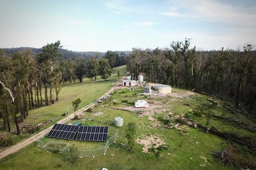 An aerial photo of Amanda and Srisa's property almost a year after the fire.