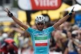 Vincenzo Nibali celebrates his stage-two win