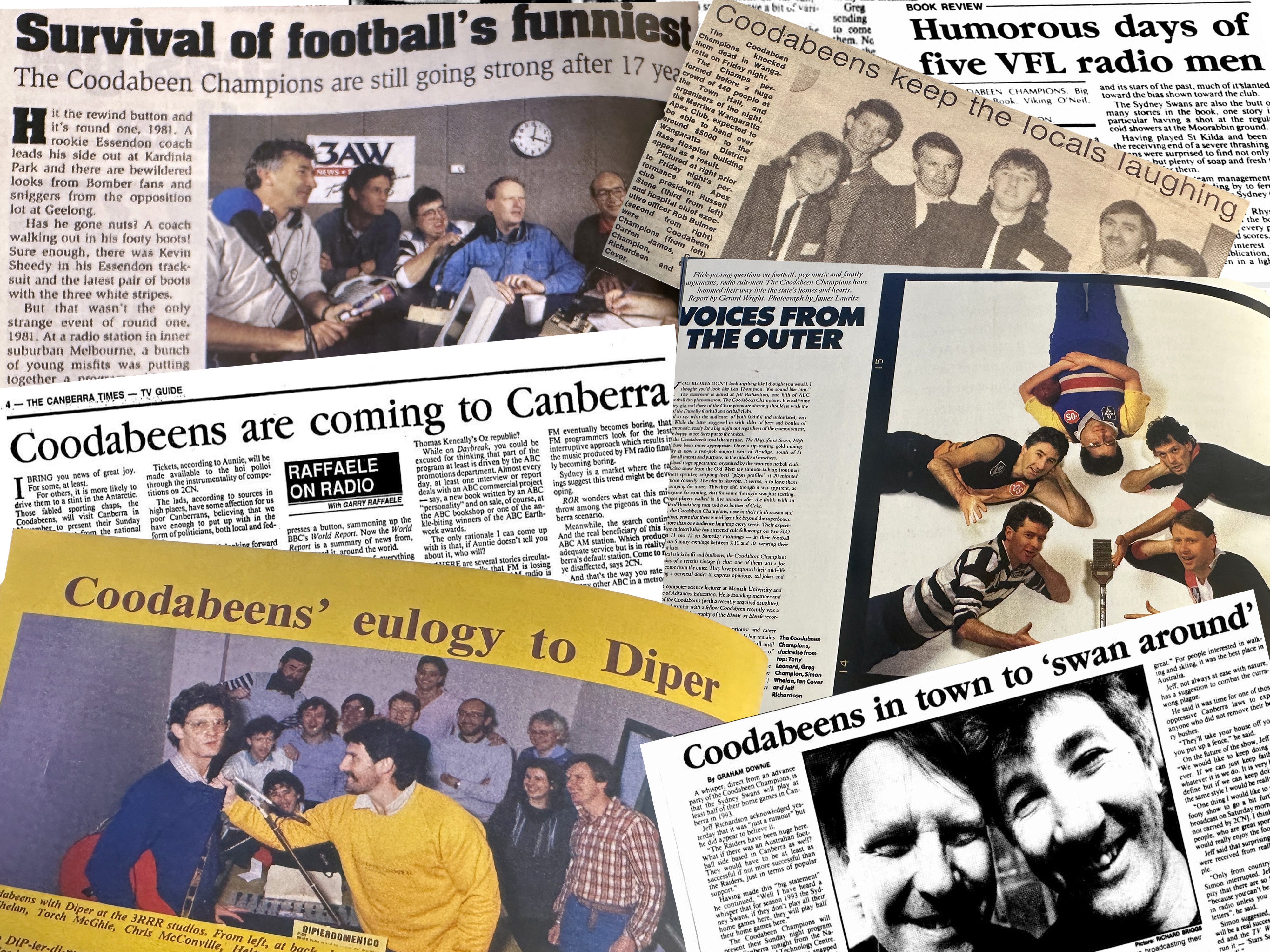 A collage of newspaper clippings of the Coodabeen Champions