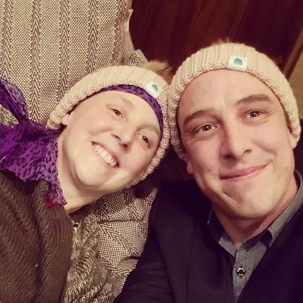 Connie Johnson and her brother Samuel with matching beanies