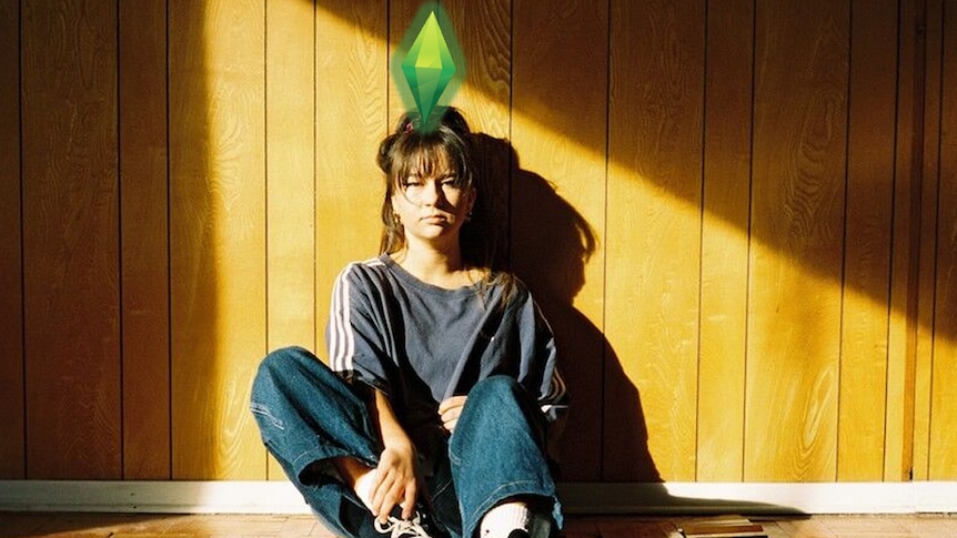 A 2019 press shot of Mallrat with a The Sims Plumbob mood crystal