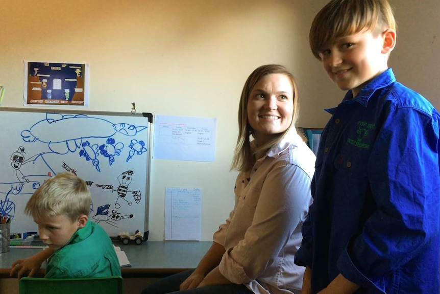 kids in their on farm school of the air classroom.