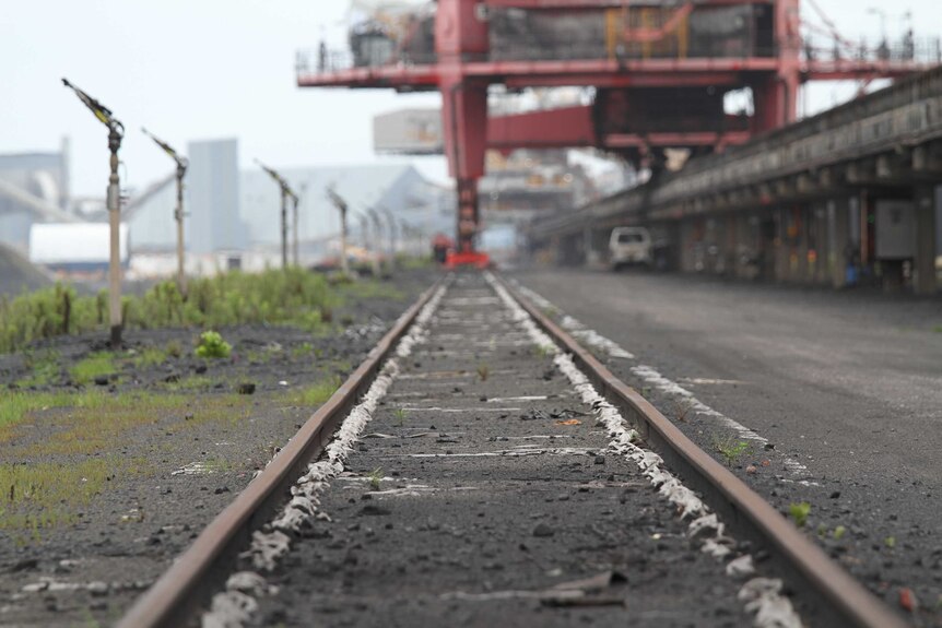 A scene showing no workers at the Port Kembla Coal Terminal.