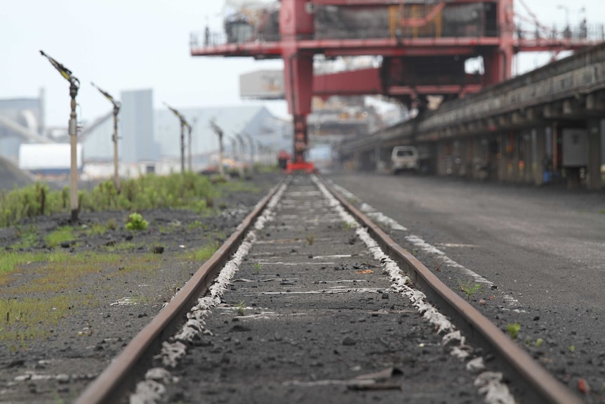 A scene showing no workers at the Port Kembla Coal Terminal.