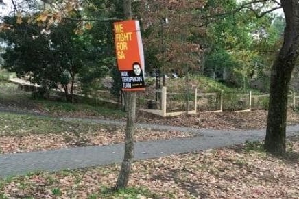 Nick Xenophon poster on a tree