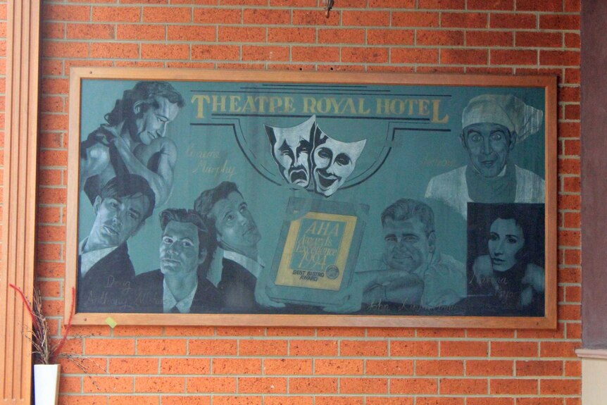 Blackboard with actors and comedians drawn on from the Theatre Royal Hotel