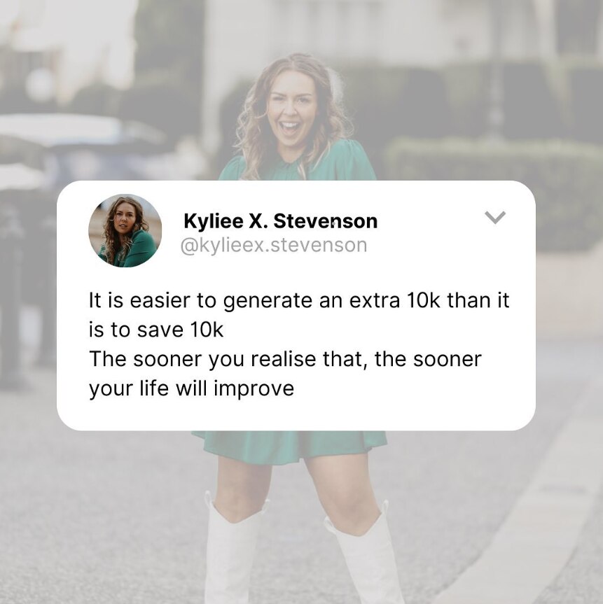 An image an graphic featuring Kylie Stevenson and the words 'it's easy to generate $10,000