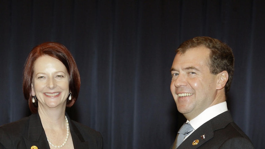 Prime Minister Julia Gillard meets with Russia's president Dmitry Medvedev