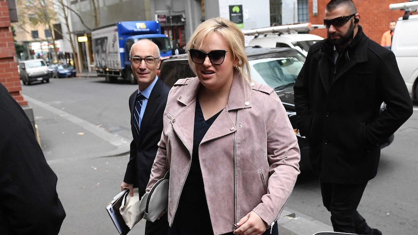 Rebel Wilson arrives at the Supreme Court in Melbourne.