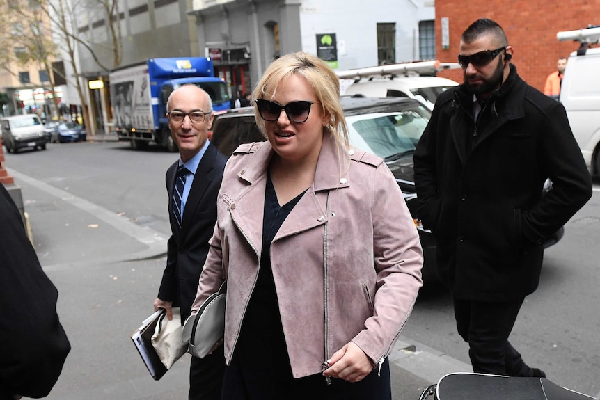 Rebel Wilson arrives at the Supreme Court in Melbourne.