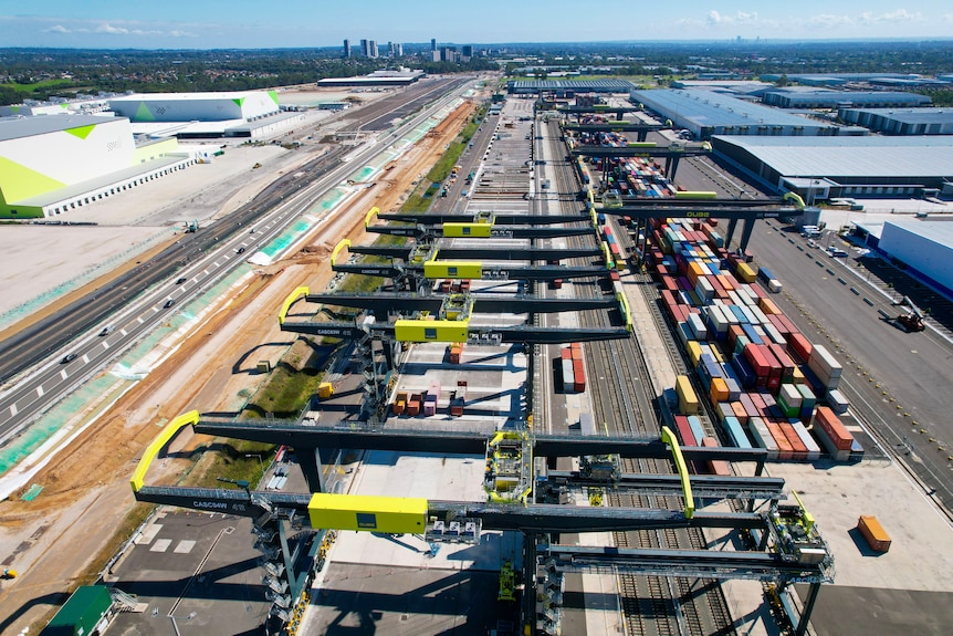 An overview of a large freight area.